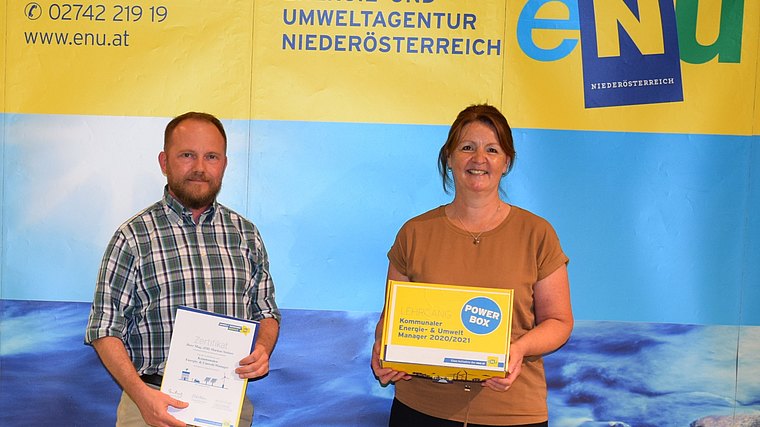 : Dipl. Päd.in Prokuristin Christa Ruspeckhofer – eNu, Mag. (FH) Markus Stolzer, Umweltgemeinderat der Marktgemeinde Gaweinstal