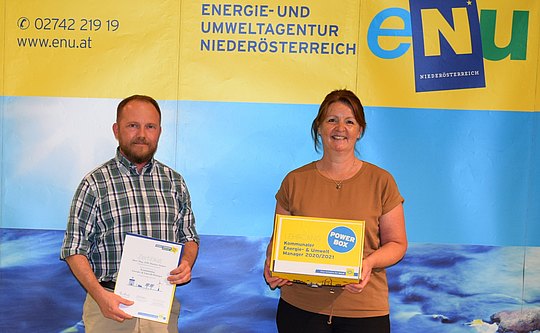 : Dipl. Päd.in Prokuristin Christa Ruspeckhofer – eNu, Mag. (FH) Markus Stolzer, Umweltgemeinderat der Marktgemeinde Gaweinstal